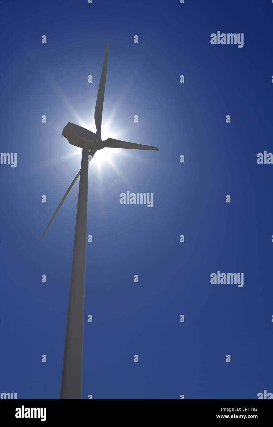 Wind Turbine over sun shine and clear blue sky Stock Photo