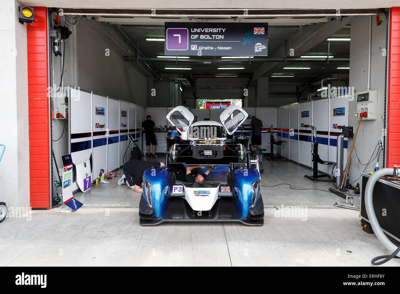 Imola, Italy – May 16, 2015: Ginetta – Nissan of University Of Bolton Team, in action during the European Le Mans Series Stock Photo