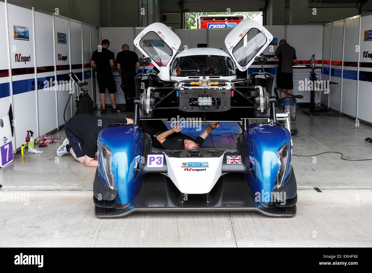 Imola, Italy – May 16, 2015: Ginetta – Nissan of University Of Bolton Team, in action during the European Le Mans Series Stock Photo