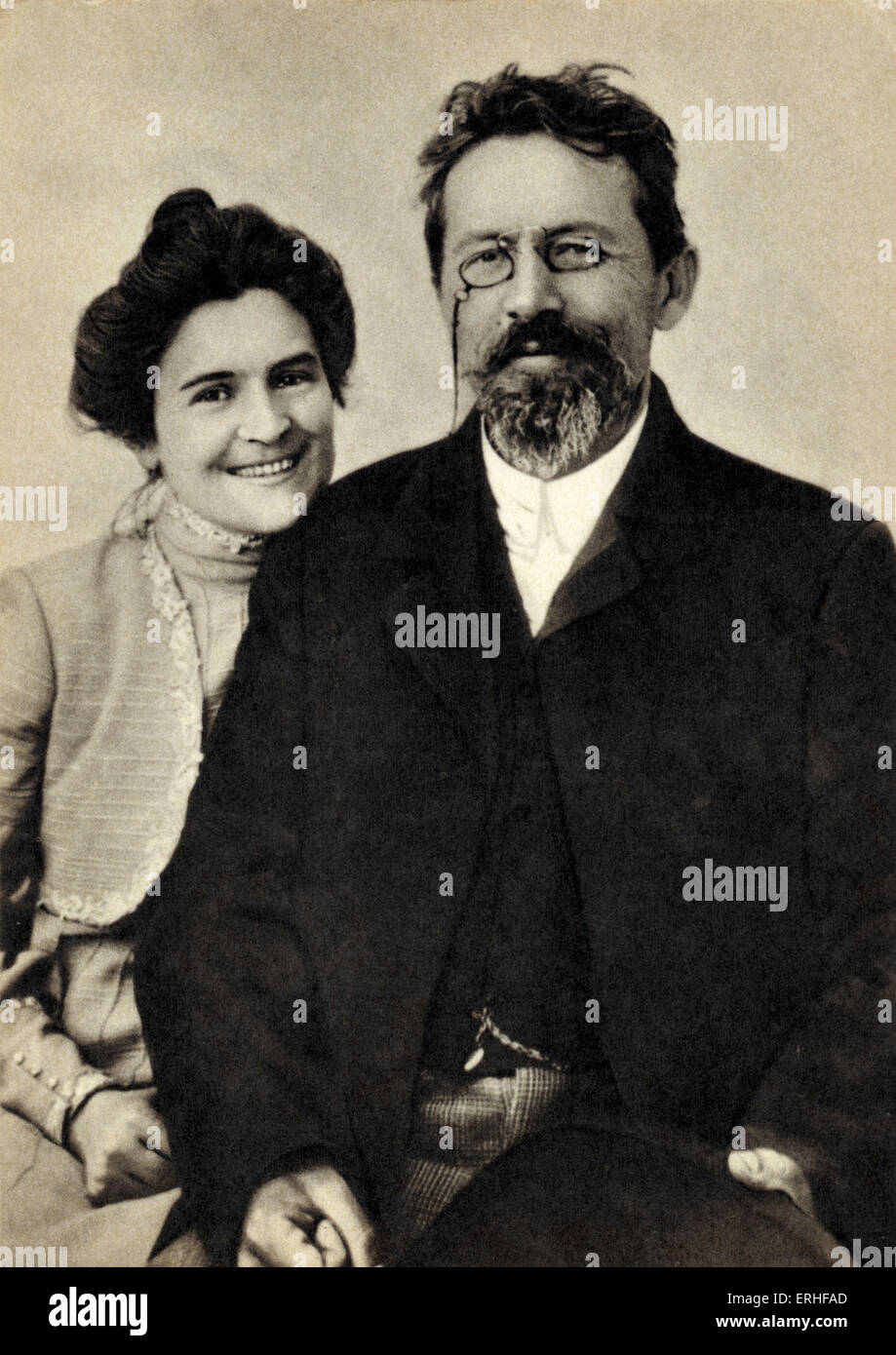 Anton Chekhov - with  wife O L Knipper-Chekhova 1901 Russian dramatist / playwright; 17 January 1860 - 2 July 1904. Stock Photo