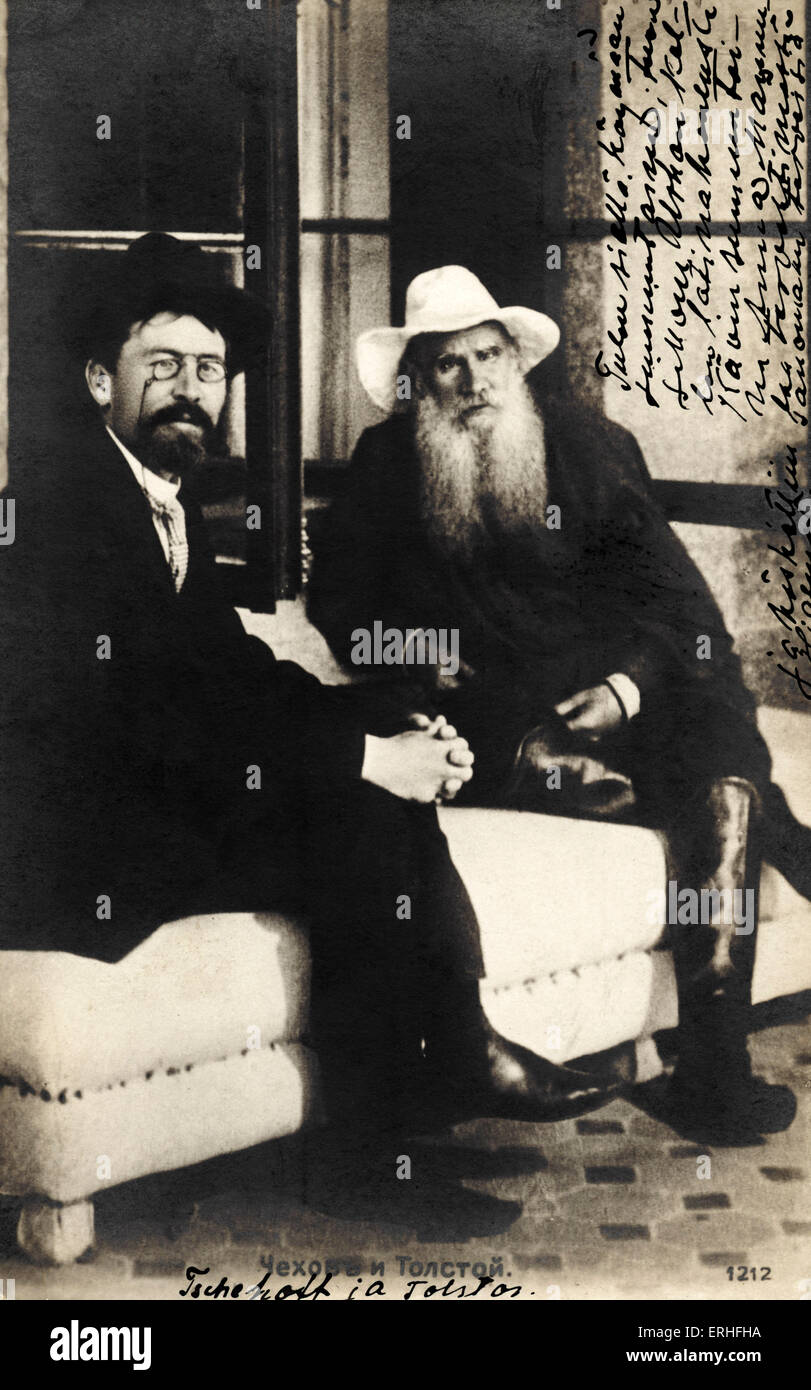 Anton Chekhov and Leo Tolstoy seated together. Russian writers, Chekhov 29 January 1860 14