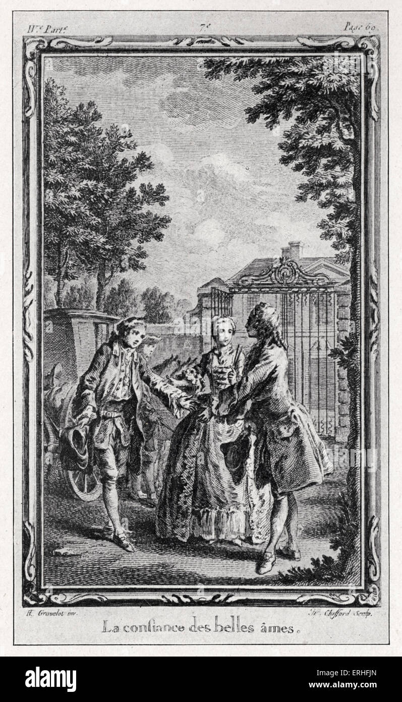 Jean-Jacques Rousseau, La Nouvelle Héloïse. Illustration from 1761 edition (4th volume) - engraving by Gravelot showing 'La