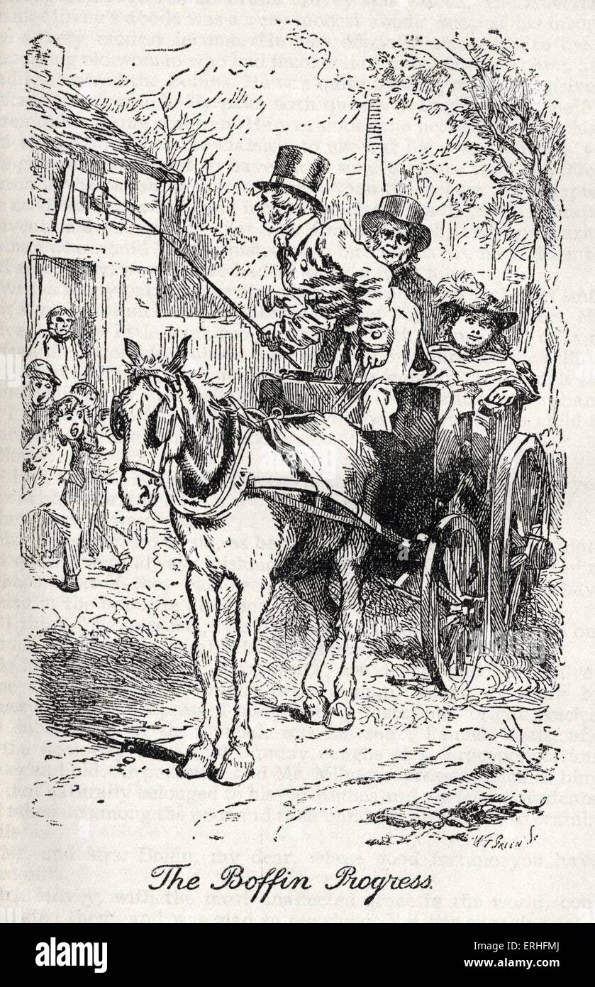 Charles Dickens' 'Our Mutual Friend'. Illustration from chapter ix,book I 'The Boffin Progress'. English novelist, 1812-1870. Illustrations by Marcus Stone from edition published by Hazell, Watson and Viney, London. Horse and carriage. Stock Photo