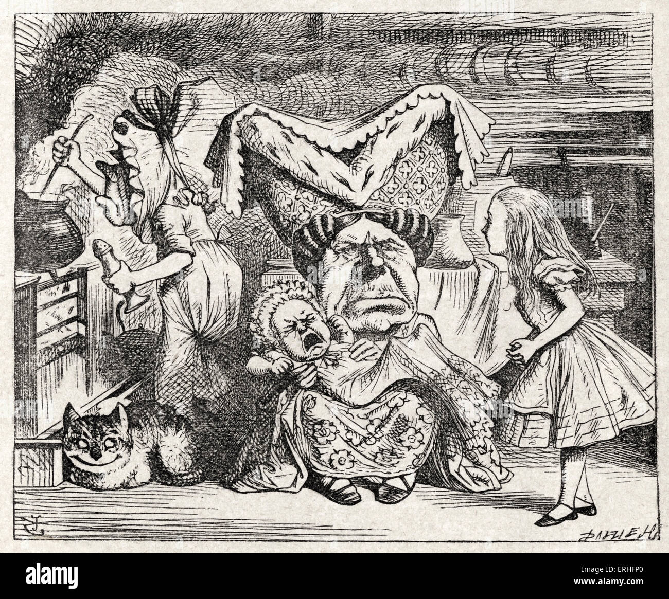The Duchess Nursing a baby, from Alice in Wonderland by Lewis Carroll (Charles Lutwidge Dodgson), English children's writer and Stock Photo