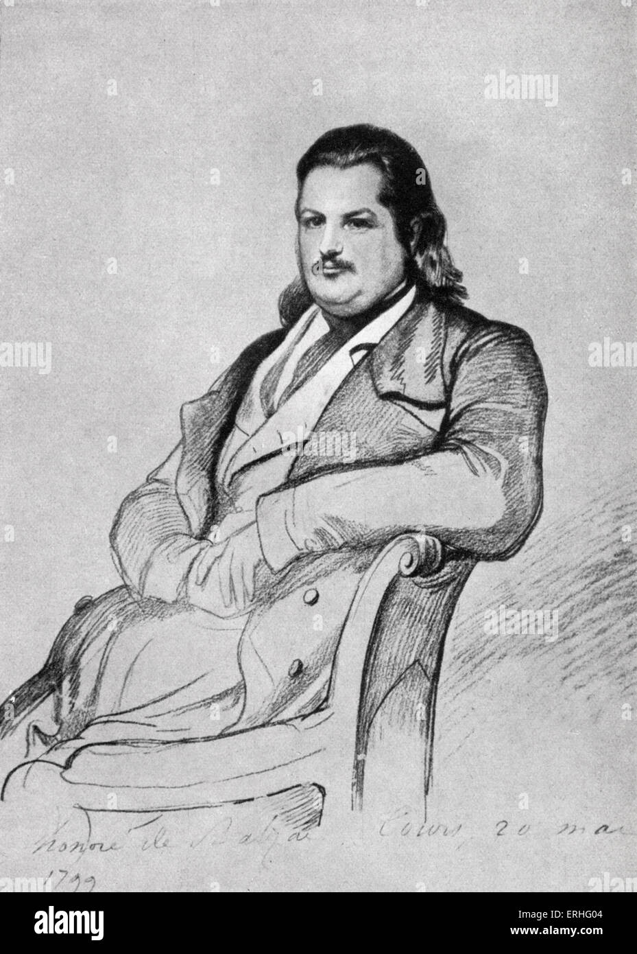 Honoré de Balzac, portrait drawing by Vogel von Vogelstein. French novelist and poet. 20 May  1799 - 19 August 1850. Stock Photo