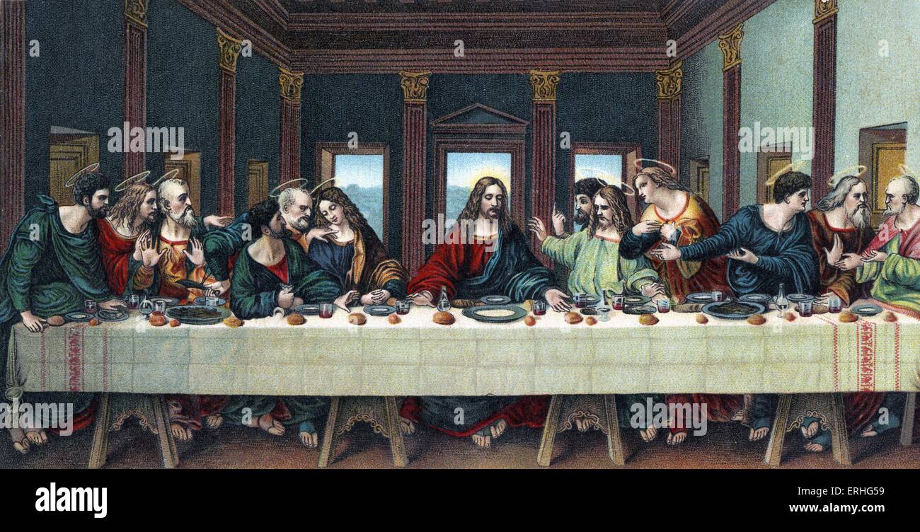 The Last Supper - after the fresco by Leonardo da Vinci, 15 April 1452 - 2 May 1519 Stock Photo