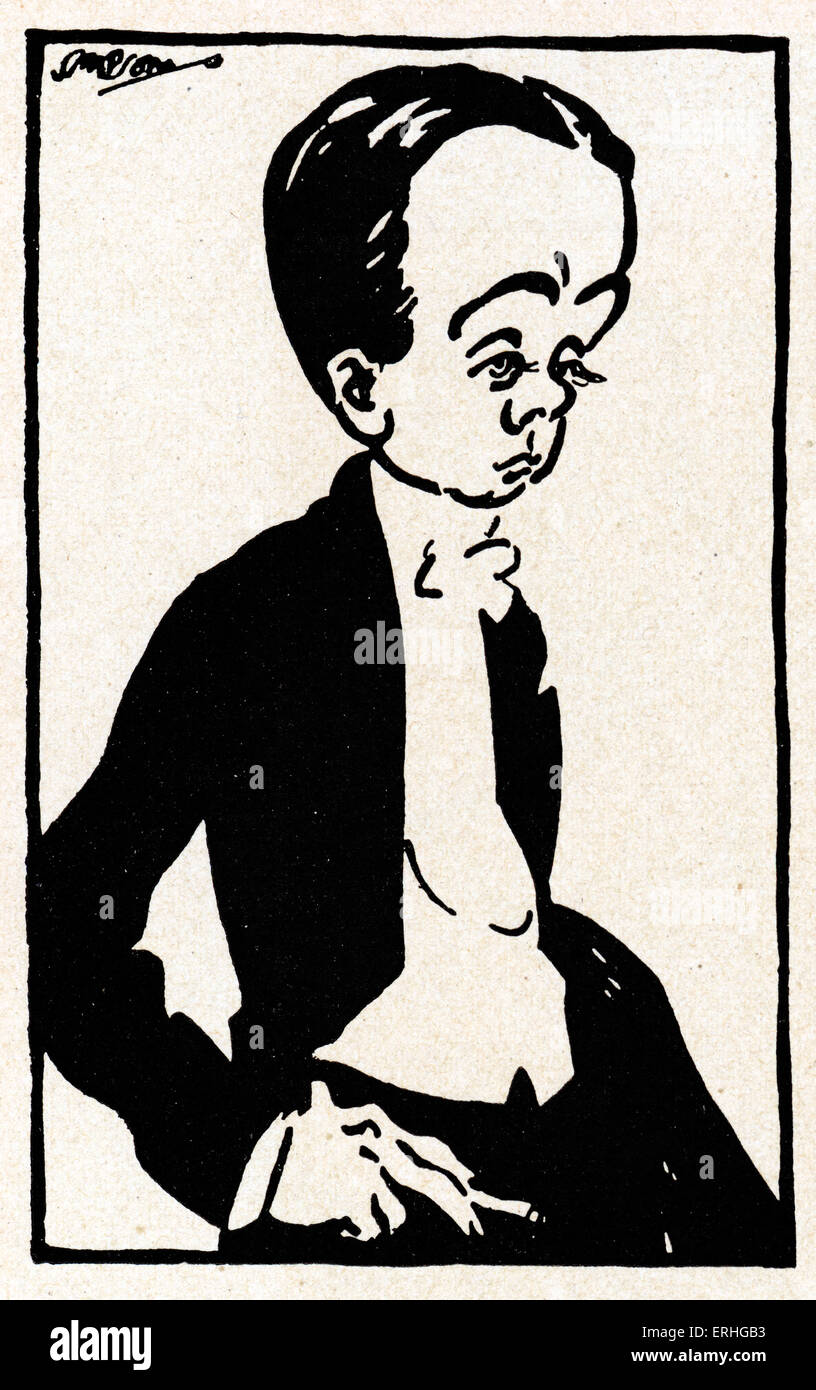 Max Beerbohm, caricature by Joseph Simpson. English essayist, caricaturist, and parodist 1872–1956 Stock Photo