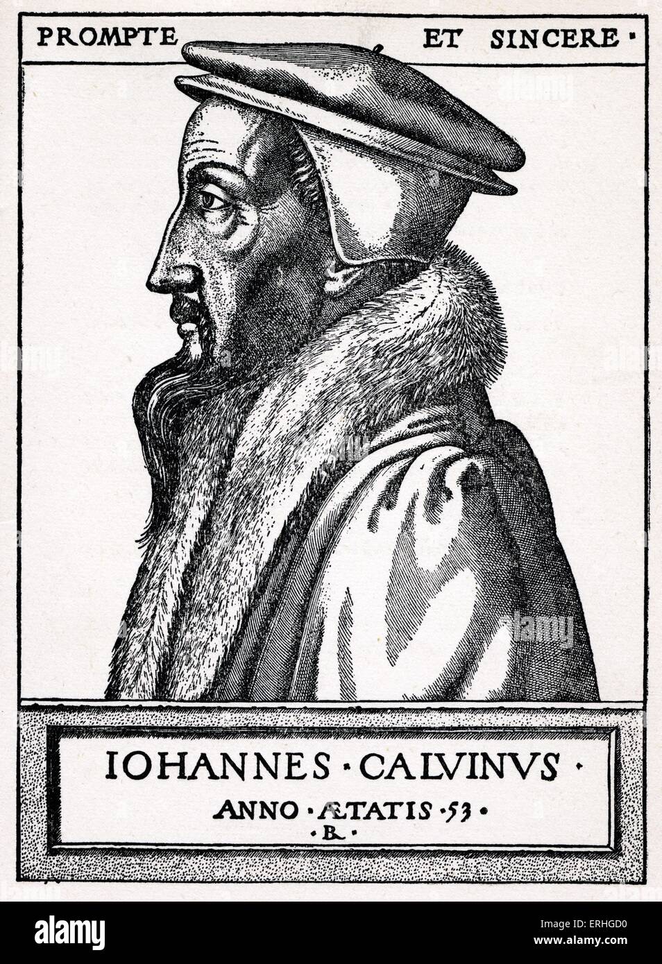 Johannes Calvinus / Jan Kalvin / John Calvin, engraved portrait. French reformer 1509-1564 Stock Photo