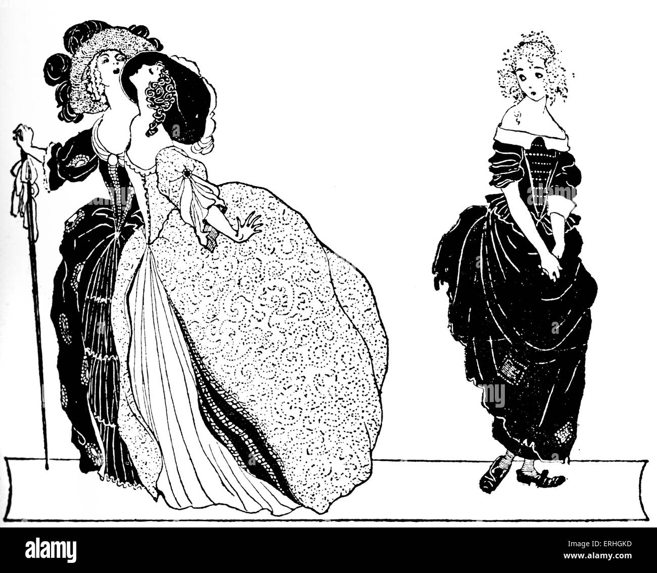 Cinderella - illustration from the fairy tale of Cinderella with her two ugly sisters.Taken from Cinderella and Her Stepsisters Stock Photo