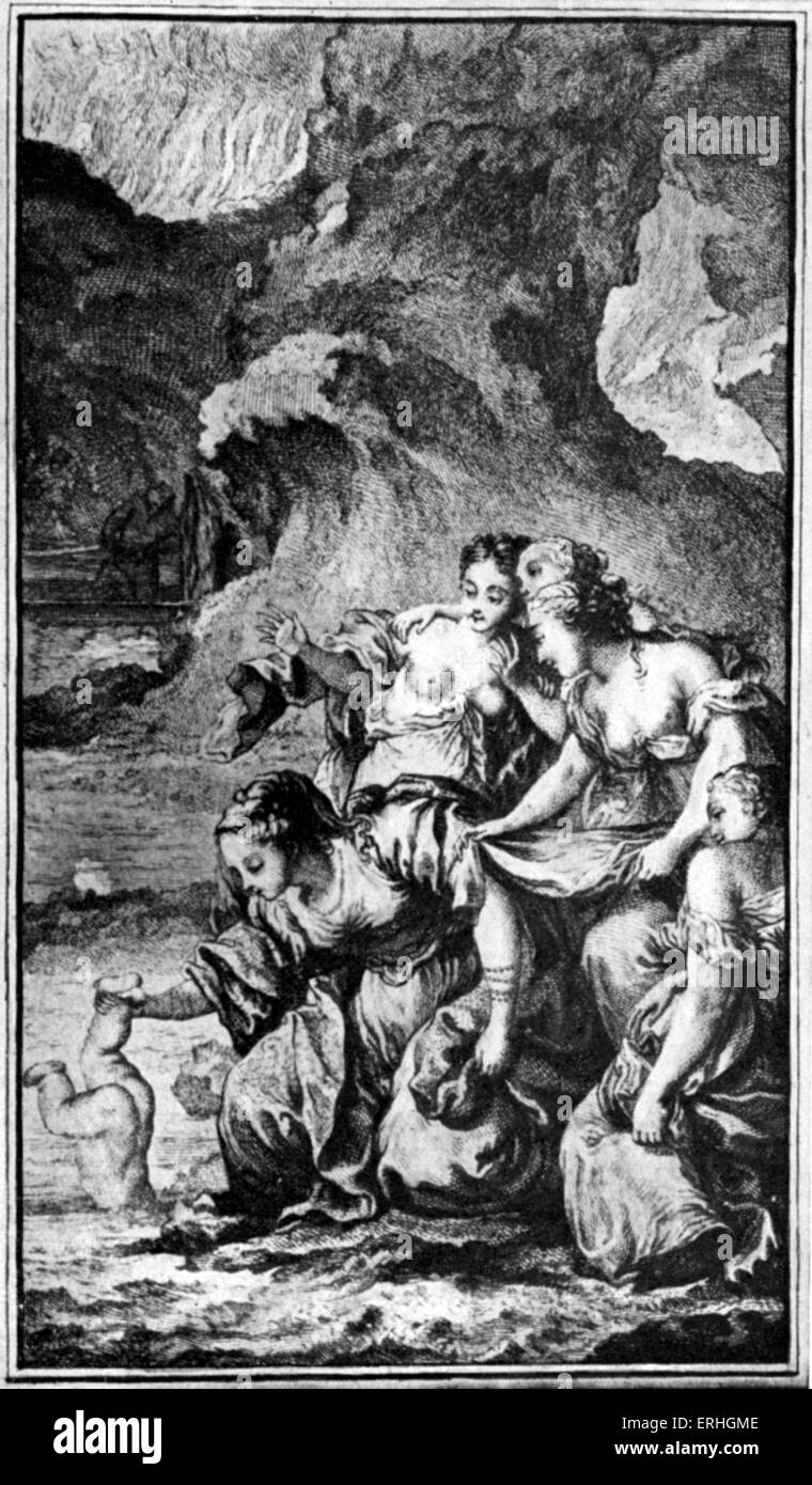 Jean - Jacques Rousseau : L' Émile ou de l' éducation.  Thetis plunging Achilles in the Styx River.  Swiss-French philosopher, Stock Photo