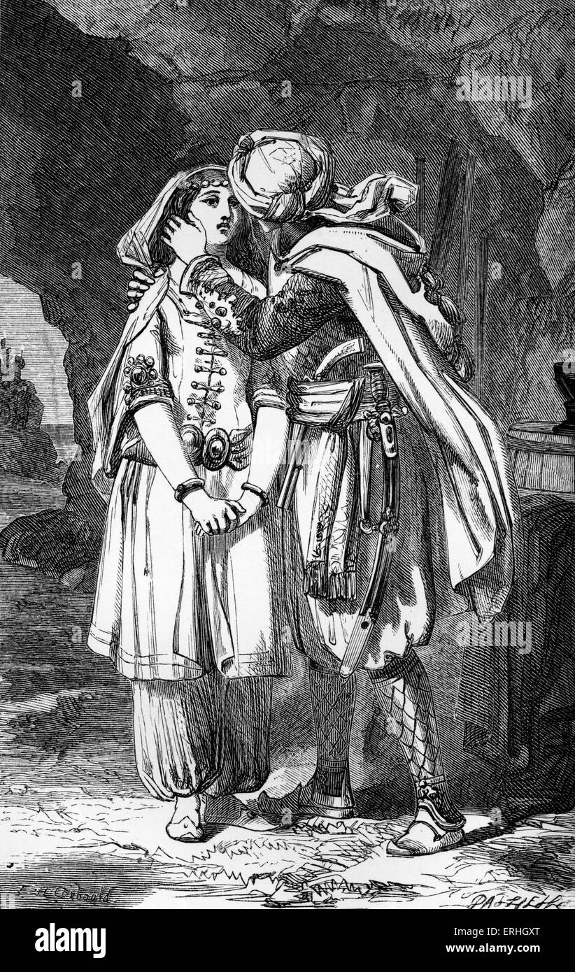 George Gordon Byron / Lord Byron - illustration of a scene from the poem 'The Bride of Abydos' by the English poet. 'Dauntless Stock Photo