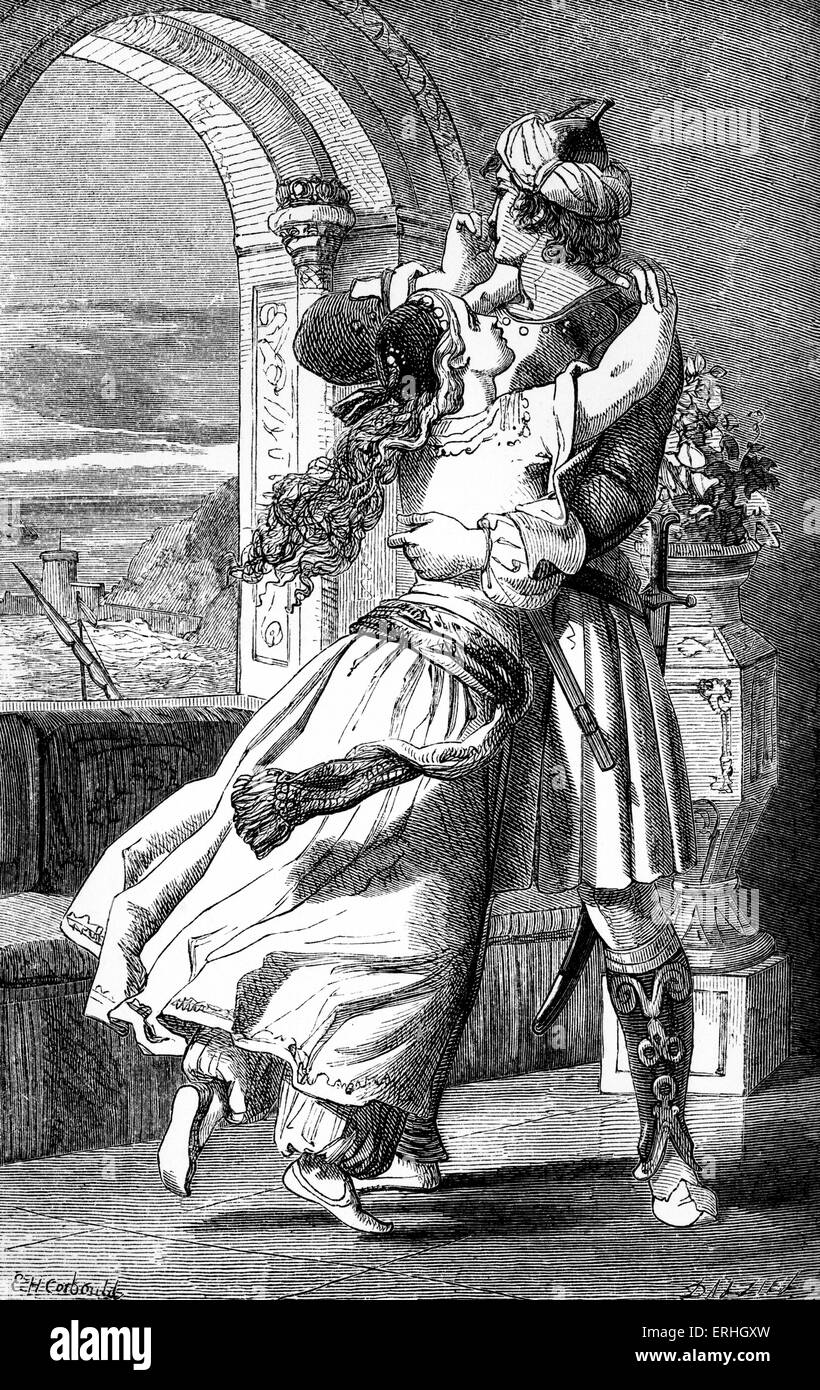 George Gordon Byron / Lord Byron - illustration of a scene from the poem 'The Corsair' by the English poet. 'She rose - she Stock Photo