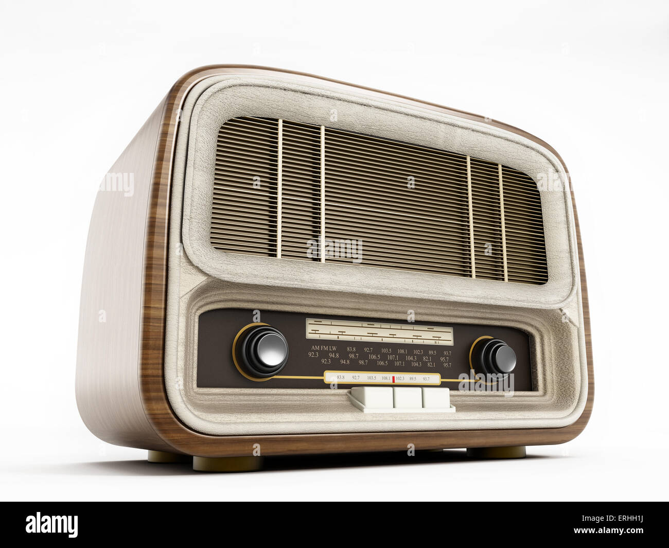 Antique radio isolated on white background. Stock Photo