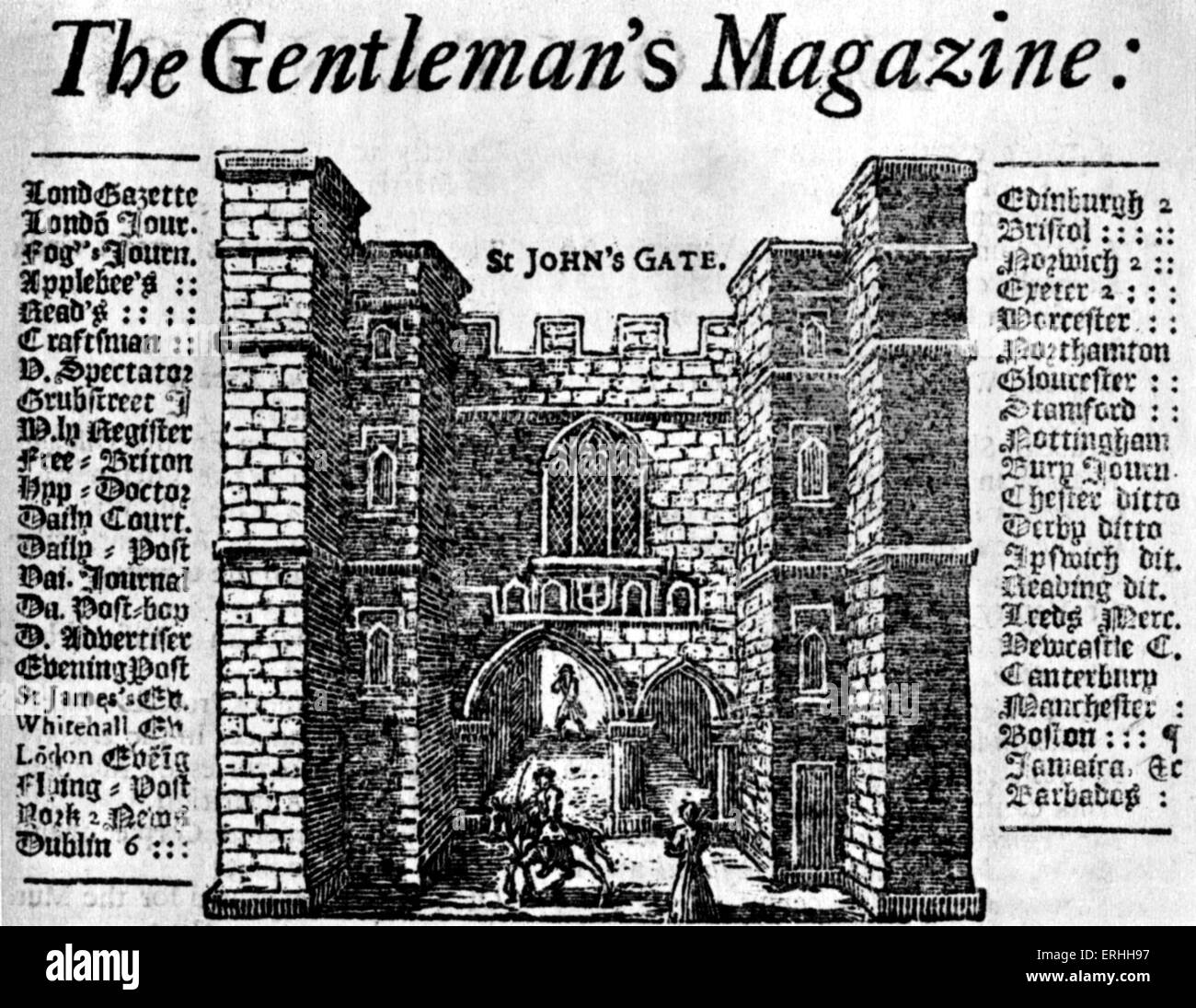 Detail from the front page of The Gentleman 's Magazine , Volume I , 1731. With an illustration of St John 's Gate Stock Photo