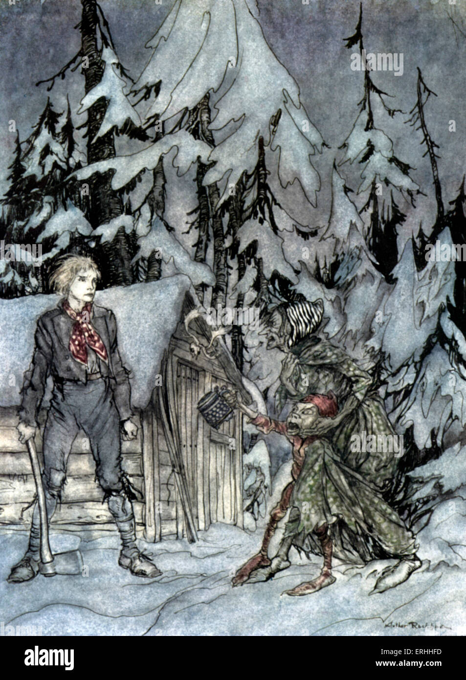 Henrik Ibsen 's Peer Gynt - Act III, Scene III: Peer and the Troll Witch.  Norwegian playwright 20 March 1828 - 23 May 1906. Stock Photo