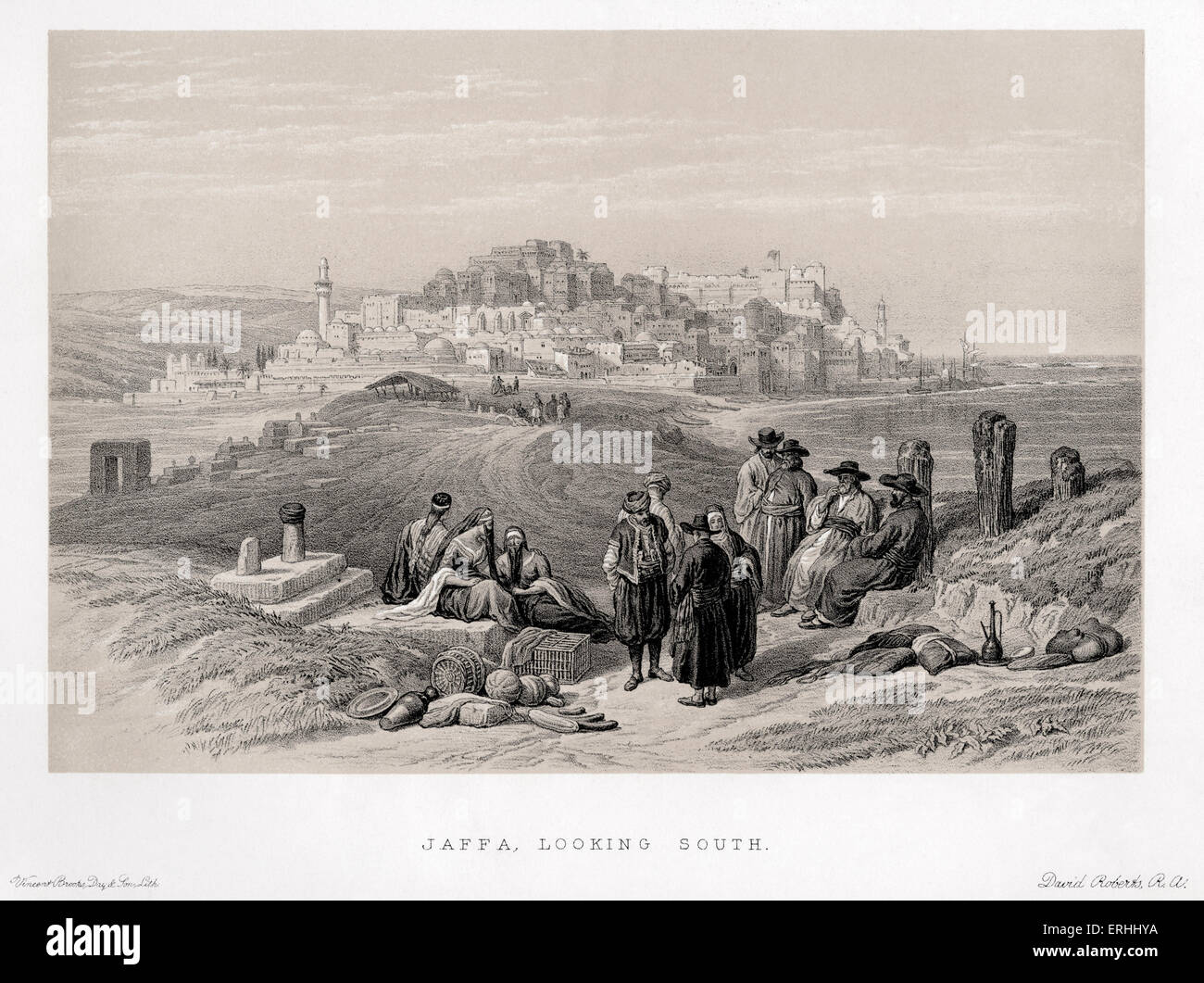 Jaffa, looking south.  By David Roberts. Lithographs of the Holy Land. Stock Photo