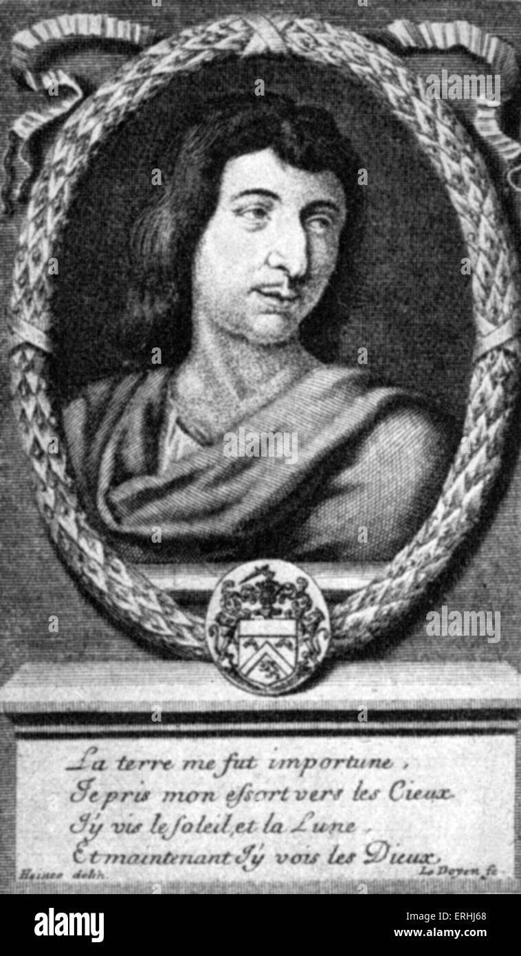 Cyrano de Bergerac - portrait of the French dramatist. From the Paris, 1657 edition of his works. Engraving by Le Doyen. 6 March 1619 - 28 July 1655 Stock Photo