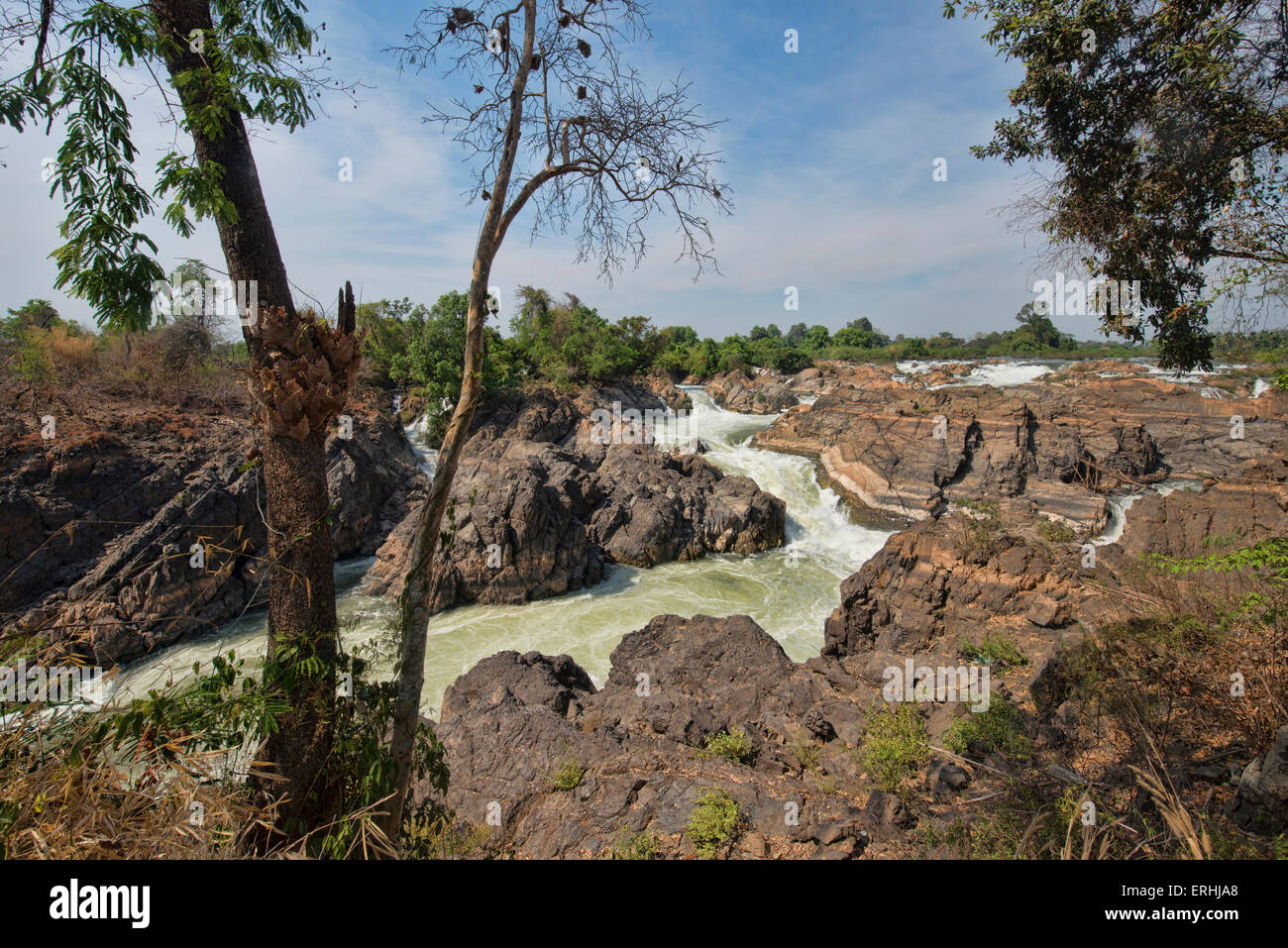 Li Phi Falls, Don Khon Island, Laos Stock Photo