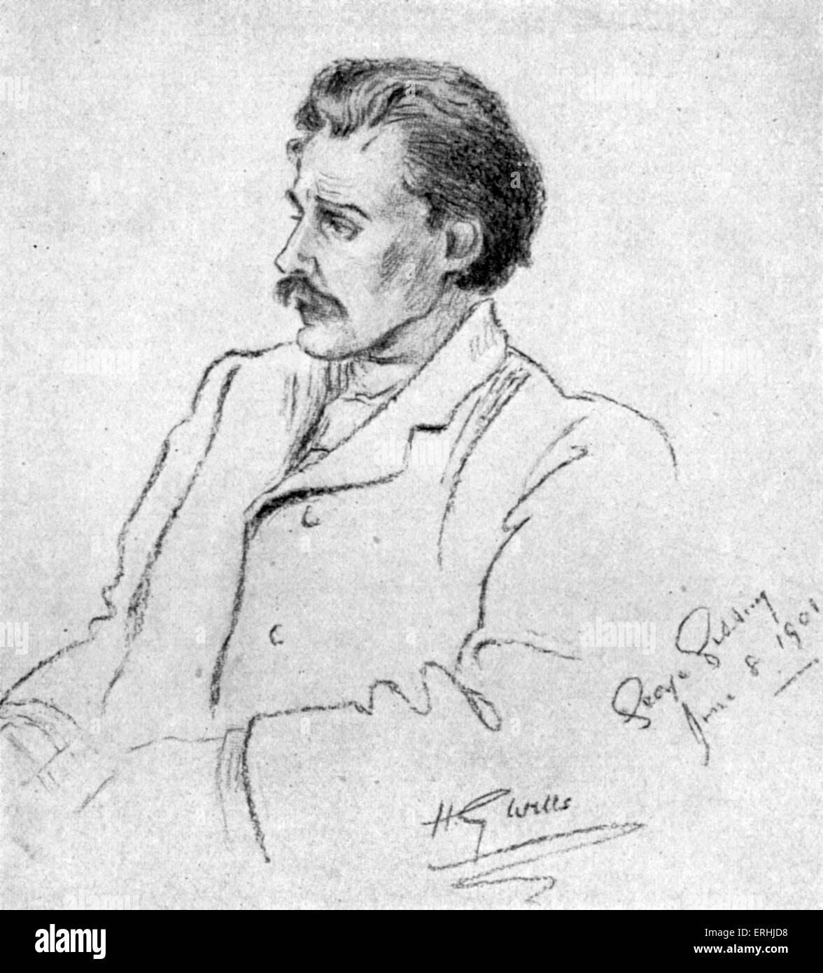 George Gissing - portrait of the English novelist. Drawing by his friend, the English writer, H. G. Wells. 22 November 1857 – 28 December 1903. Stock Photo