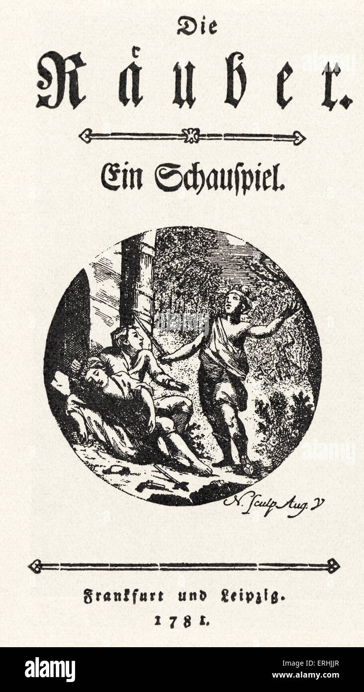 Friedrich Schiller - Title page from the first edition of the play 'Die Räuber' (The Robbers) (1781) by German poet, Stock Photo