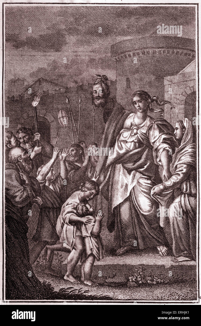 Bible Story - Judith saves her homeland. Judith XIII, 12 Judith holds the head of Holofernes. Stock Photo