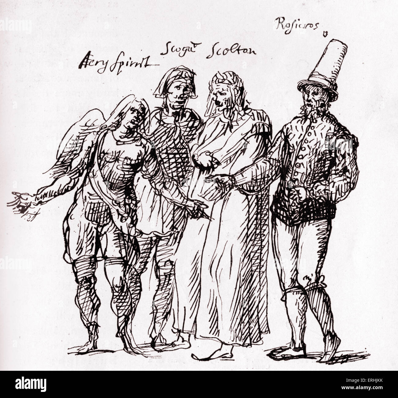 Figures designed by Inigo Jones for the masque of 'The Fortunate Isles'. Stock Photo