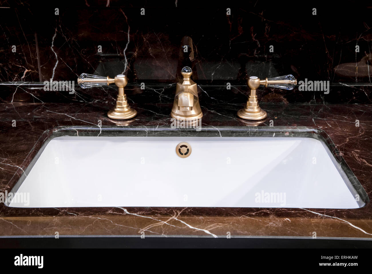 A modern bathroom - detail view of bath sink Stock Photo