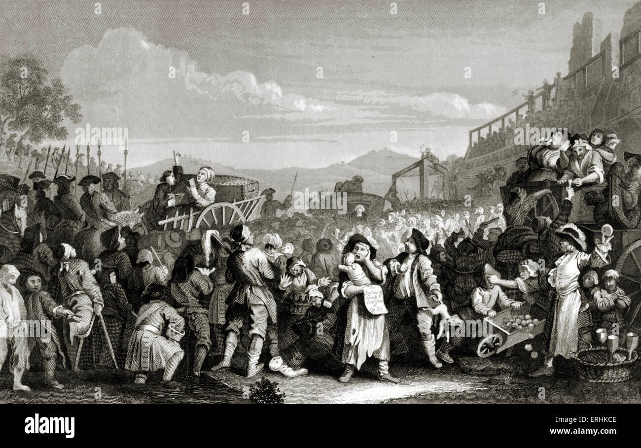 Idle on the Road to Execution - engraving by William Hogarth, English painter and artist November 10, 1697 -October 26, 1764. Stock Photo
