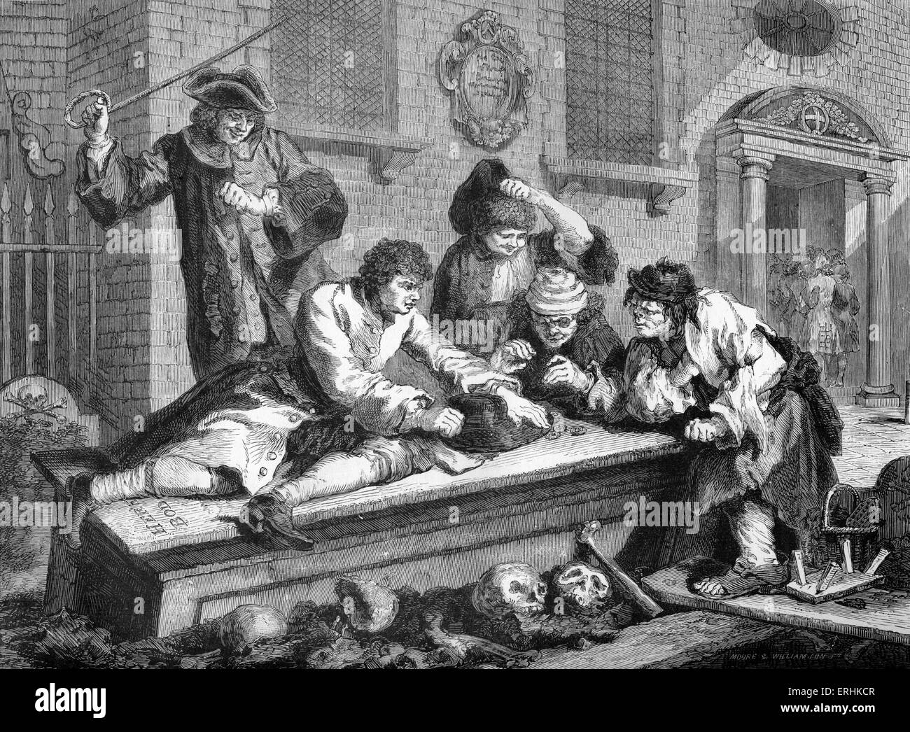 Industry and Idleness - The Idle Apprentice's Sunday Morning, engraving by William Hogarth, English painter and artist WH: 10 Stock Photo