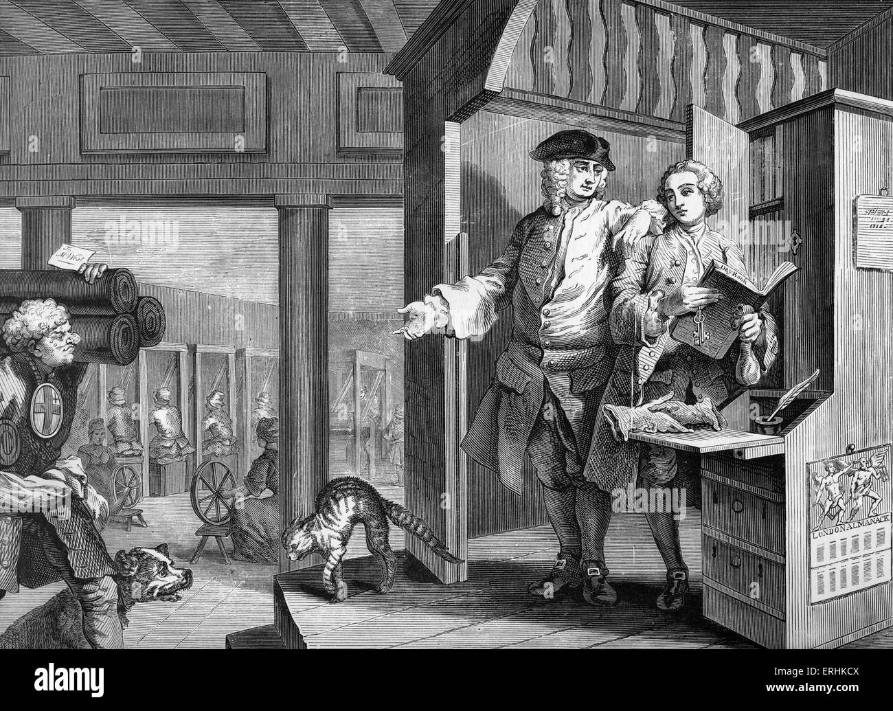 Industry and Idleness - The Industrious Apprentice Appointed Overseer, engraving by William Hogarth, English painter and artist Stock Photo