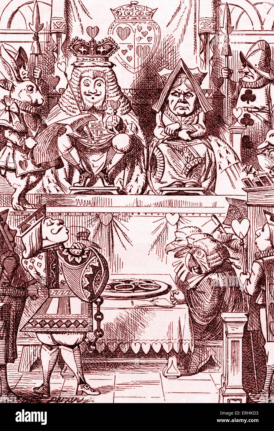 'Who stole the tarts?' Trial of Knave of Hearts  from Alice in Wonderland by Lewis Carroll (Charles Lutwidge Dodgson), English Stock Photo