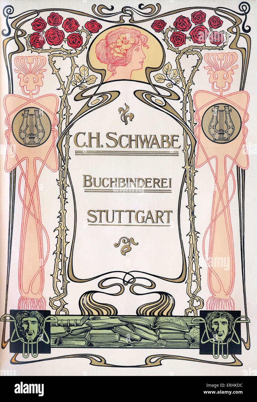 Bookbinder / bookbinding  firm  advertisement from 1902 printers ' catalogue. C H Schwabe, Buchbinderei, Stuttgart.    Gold Stock Photo