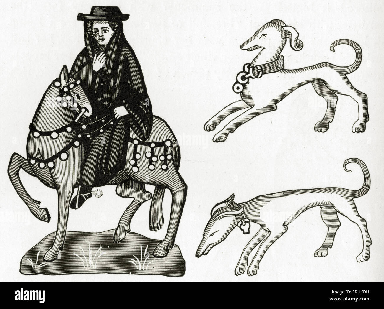 Geoffrey Chaucer ' s Canterbury Tales - The Monk and his Dogs. English  poet, c. 1343-1400. Pilgrims. Ellesmere manuscript of Stock Photo - Alamy