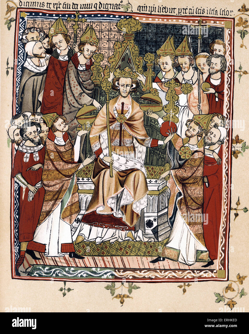 King Edward III - Coronation of King Edward - Early Fourteenth Century - England 13 November 1312 – 21 June 1377. Illumination Stock Photo