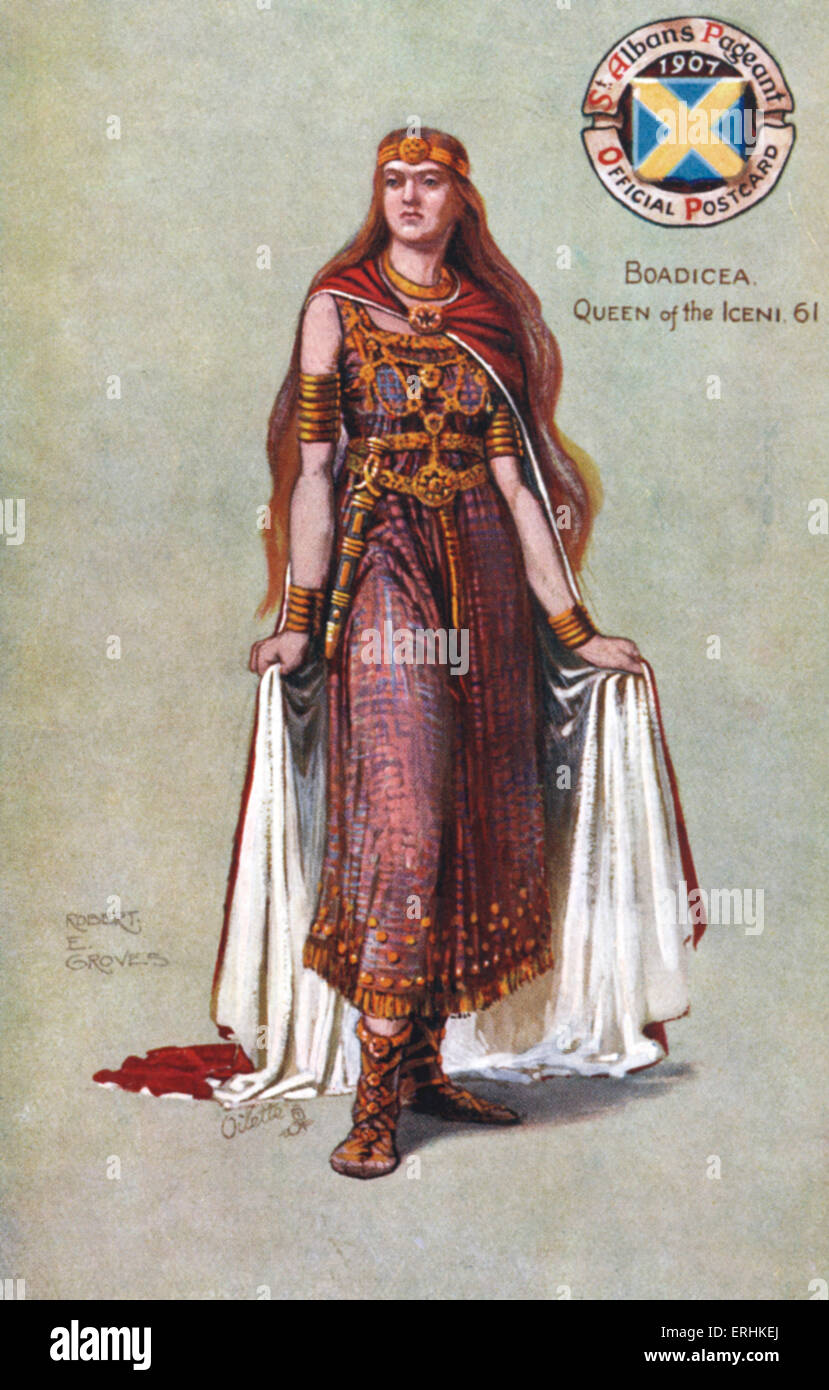 Boadicea (also Boudicca or Boudica), Queen of the Iceni.(1st century).  Original illustration by R.E Groves. 1907 St. Albans Stock Photo