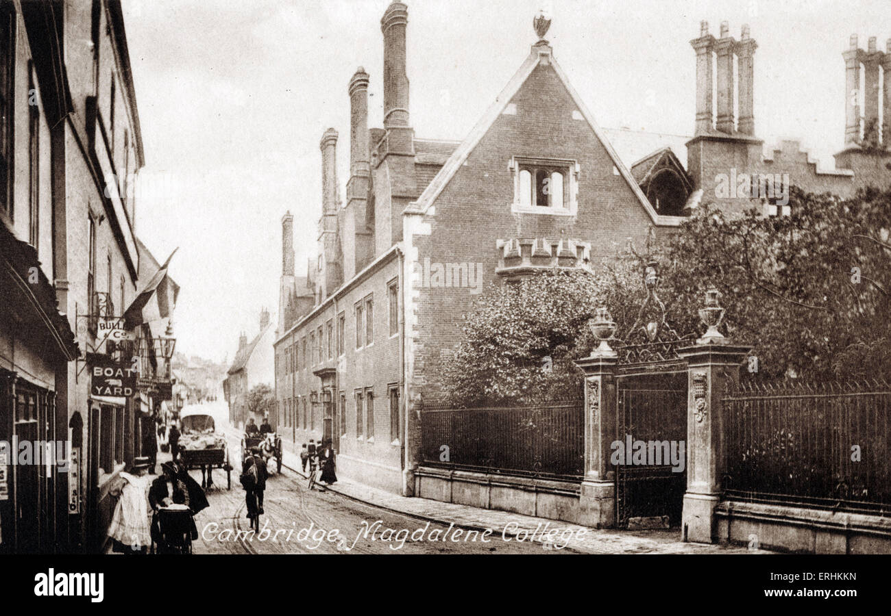 Cambridge University view of Magdalene College in the early 1900 's. Side street with