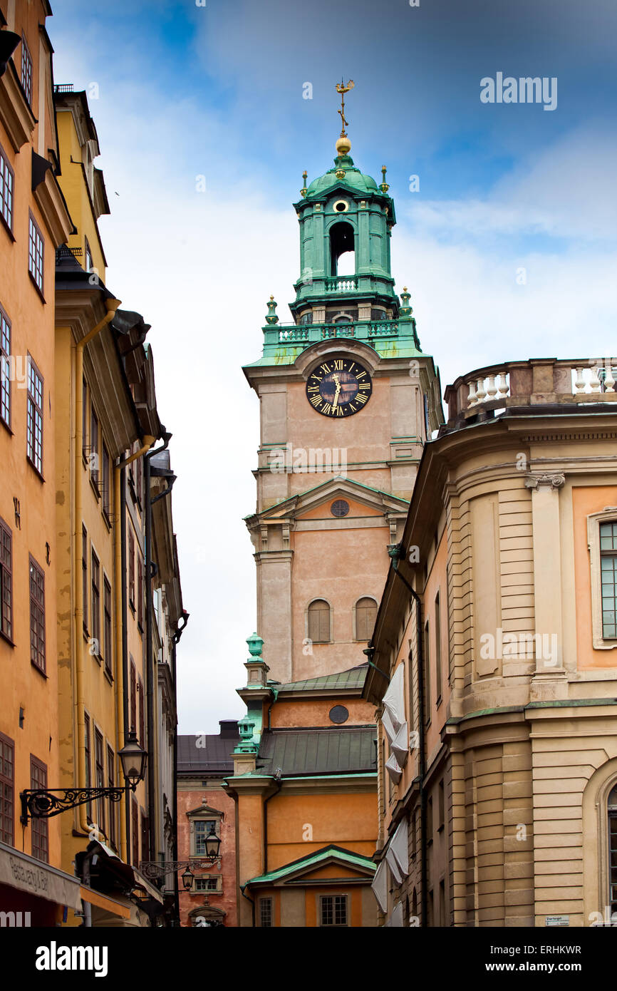 Narrow street in city center, Stockholm, Sweden Stock Photo
