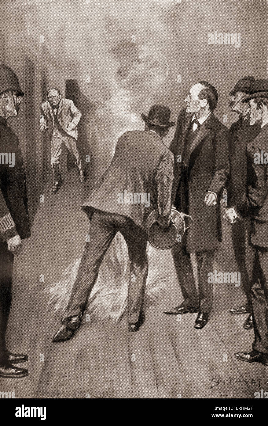 'The Return of Sherlock Holmes' by Sir Arthur Conan Doyle - witness Jonas Oldacre emerging from the end of the corridor. From Stock Photo