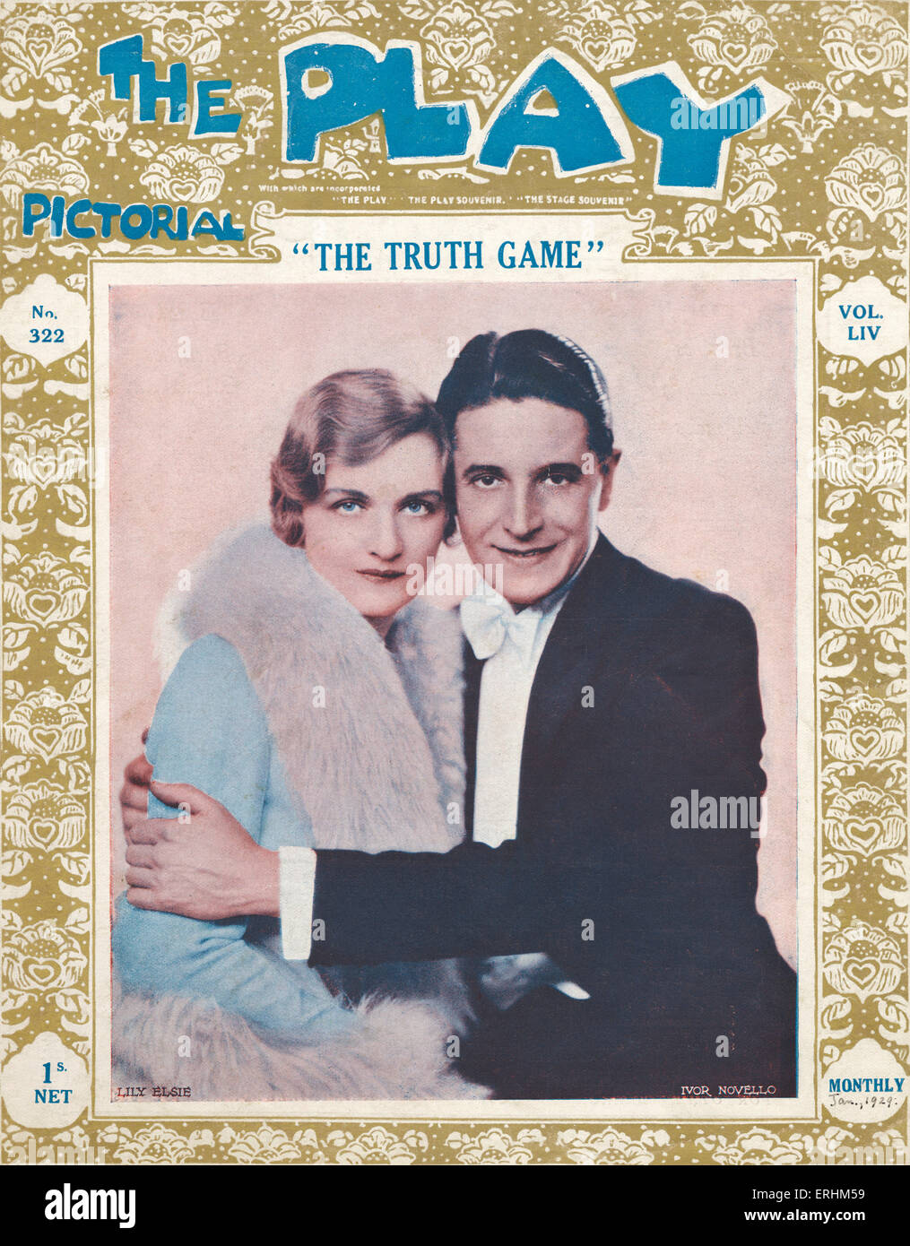 Lily Elsie as 'Rosine Browne' & Ivor Novello as 'Max Clement' in the play  'The Truth Game'. Performed at the Globe Theatre, Stock Photo