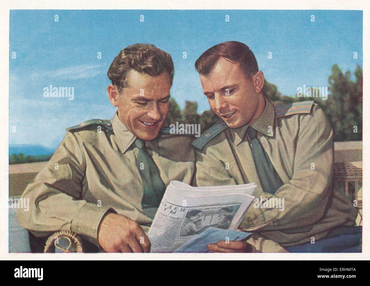 Yuri Gagarin and Gherman Titov - Russian astronauts. 12 April 1961- Yuri Gagarin became the first man  in space and  to orbit Stock Photo