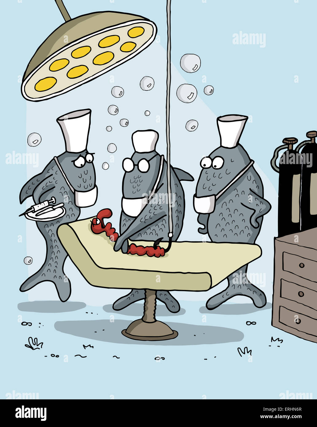 Funny cartoon about fish as doctors Stock Photo Alamy