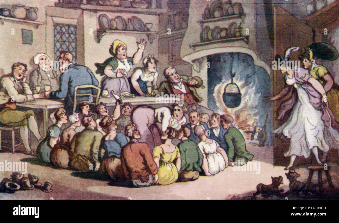 Oliver Goldsmith ' s 'The Vicar of Wakefield' illustration of 'Hunt the slipper' by Thomas Rowlandson, English caricaturist 14 July 1756 – 22 April 1827. OG 10 November 1730 or 1728 – 4 April 1774, Anglo-Irish writer, poet, and physician. The Vicar of Wakefield first published 1766. Stock Photo