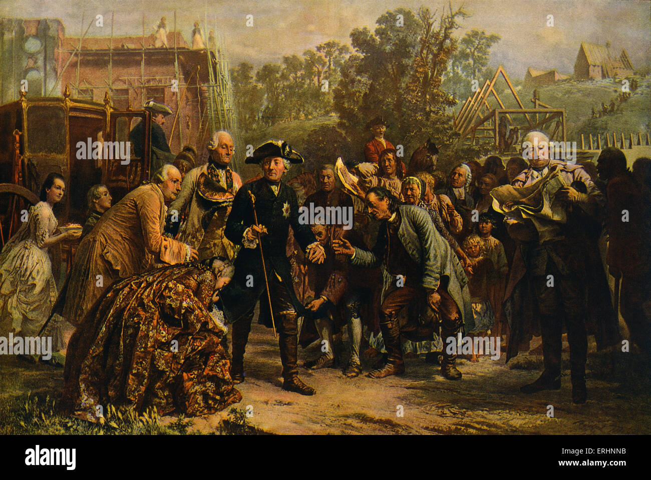 'Friedrich der Große auf Reisen' (Frederick the Great on his travels) - after a painting by Adolf von Menzel, c. 1850. Being Stock Photo
