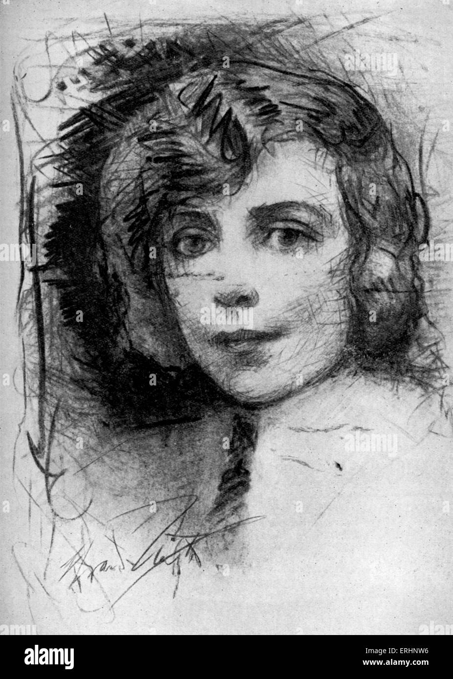 Vicki Baum - c. 1931. Austrian writer: 24 January 1888 – 29 August 1960.  From a drawing by Howard Smith (dates unknown). Stock Photo