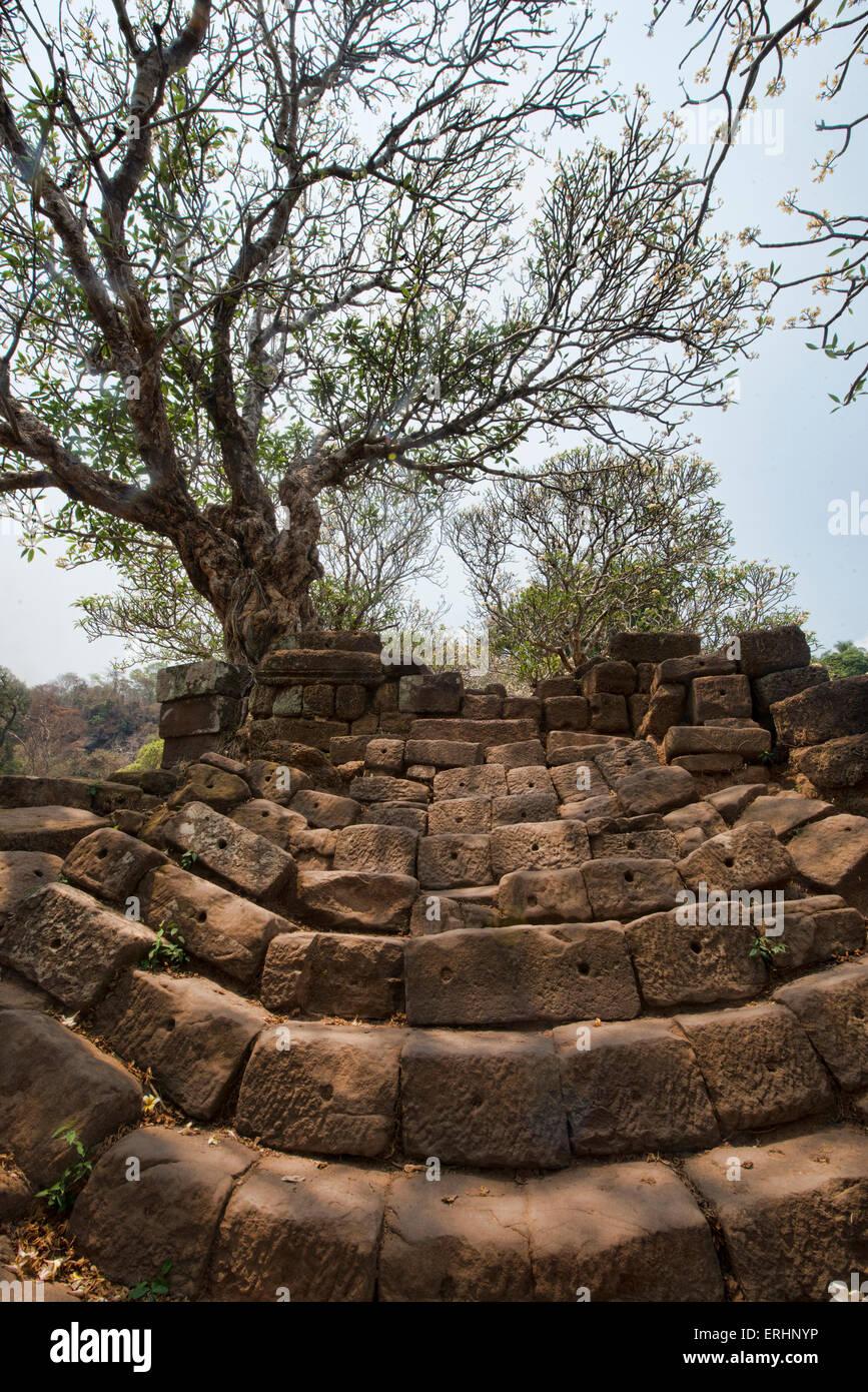 Atmospheric ruins at Vat Phou (Wat Phu) in Champasak, Laos Stock Photo