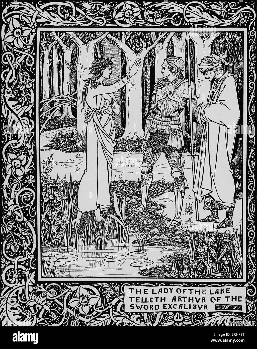 Thomas Malory (d.1471) Morte d'Arthur. Morgan le Fay casts spell on Merlin.  Engraving after Henry Ryland (1856-1924) English painter and illustrator  Stock Photo - Alamy