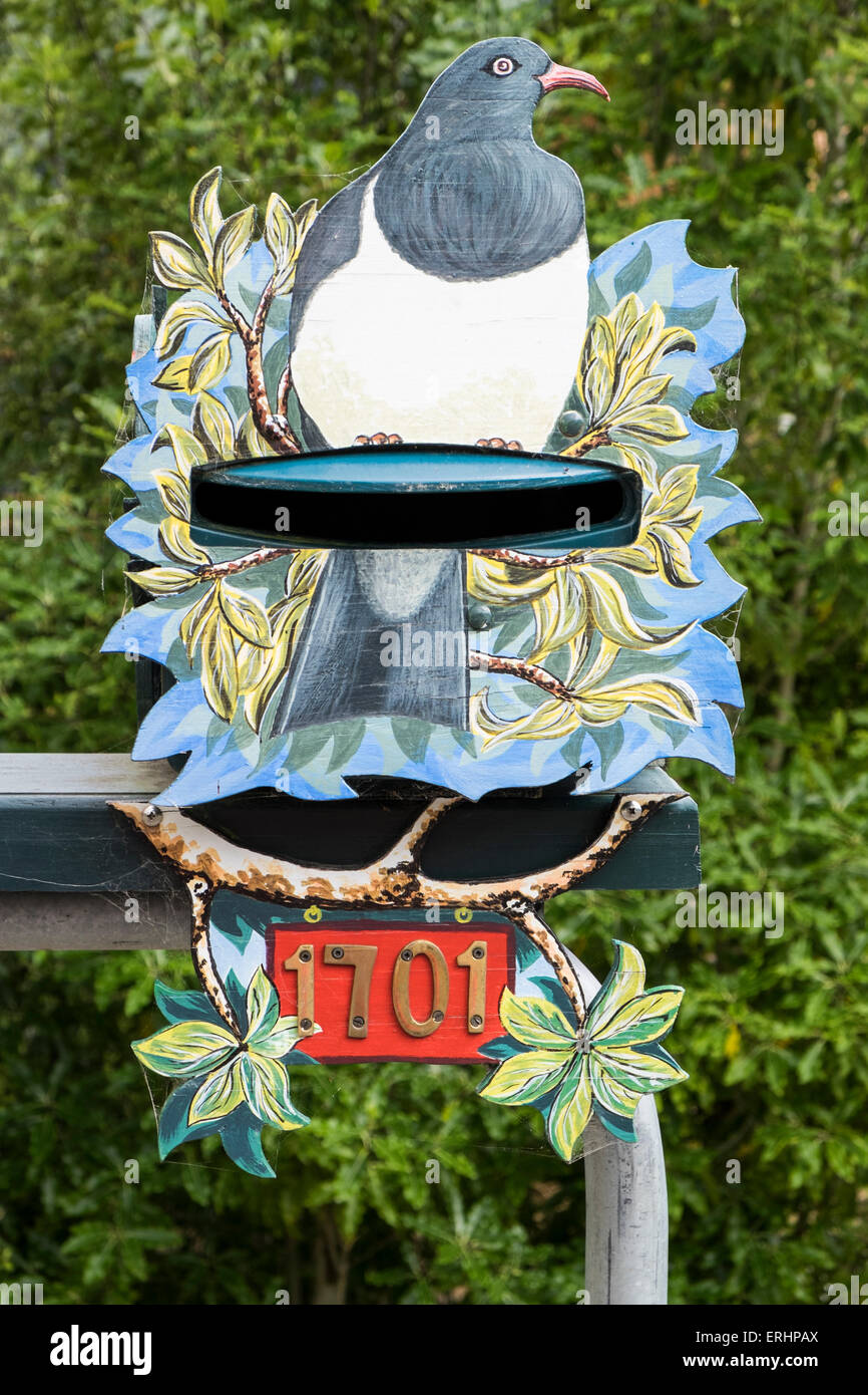 Novelty mailboxes on a roadside in New Zealand. Stock Photo