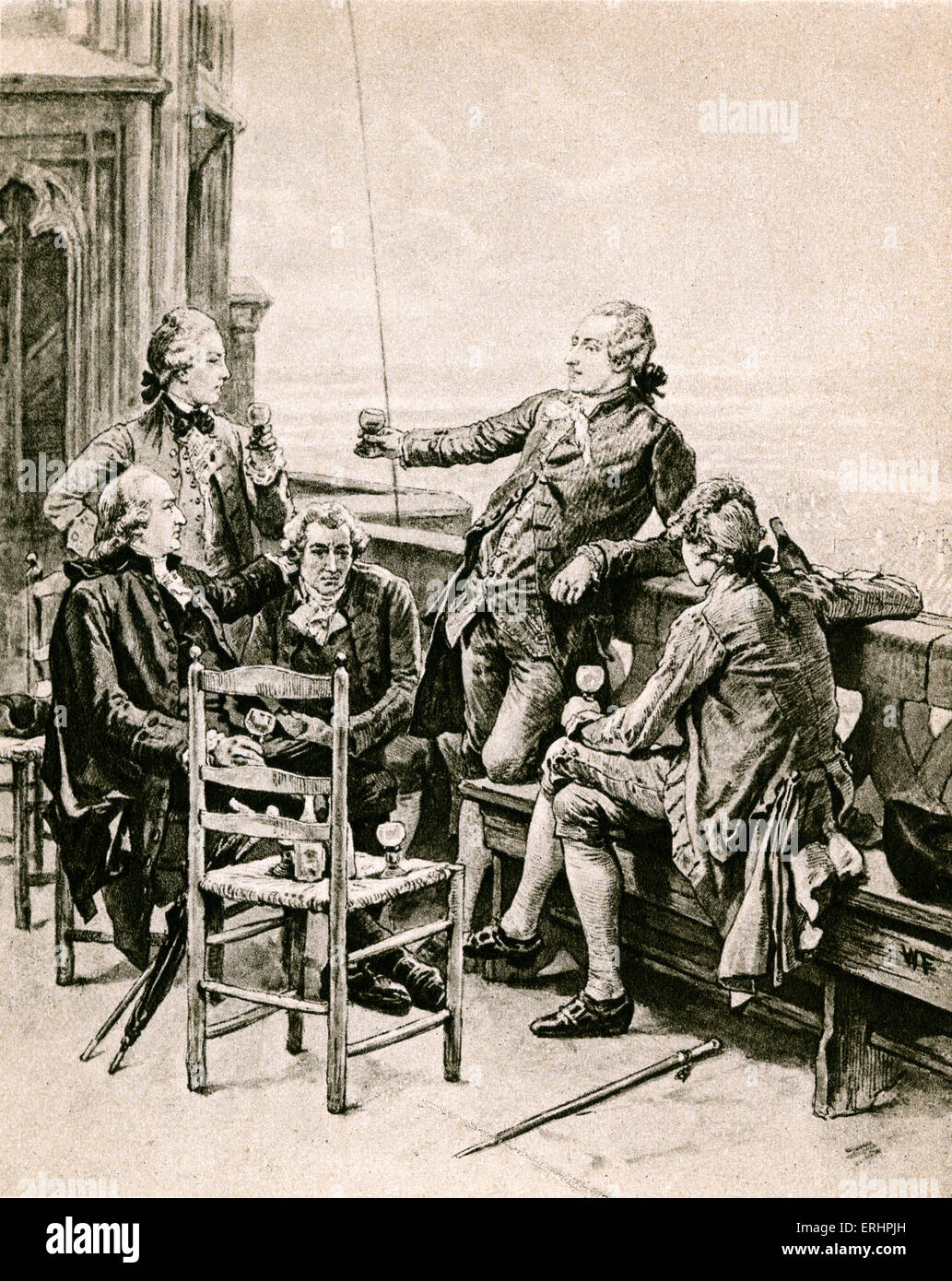 Johann Gottfried Herder, Heinrich Lenz - Jung Stilling, Johann Wolfgang von Goethe, Christian Gotthilf Salzmann, at a farewell Stock Photo