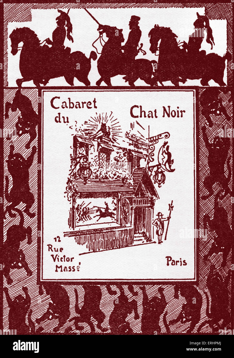 Le Chat Noir - Poster in French advertising a puppet show at the cabaret,  probably designed by Caran d'Ache: 19th century Stock Photo