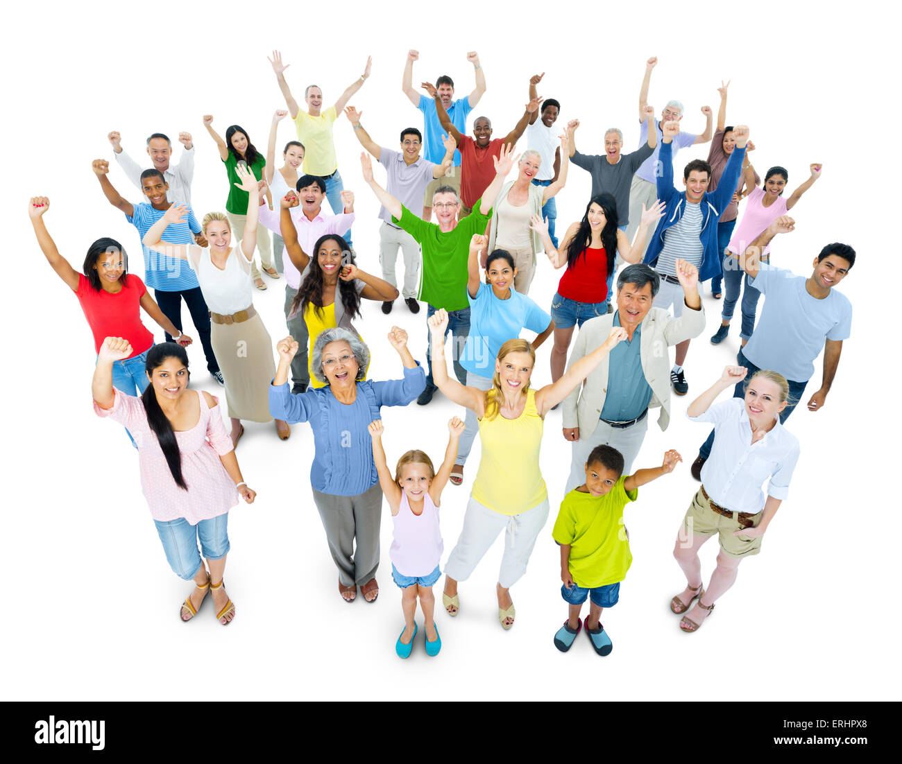 Large crowd of people cheering Stock Photo